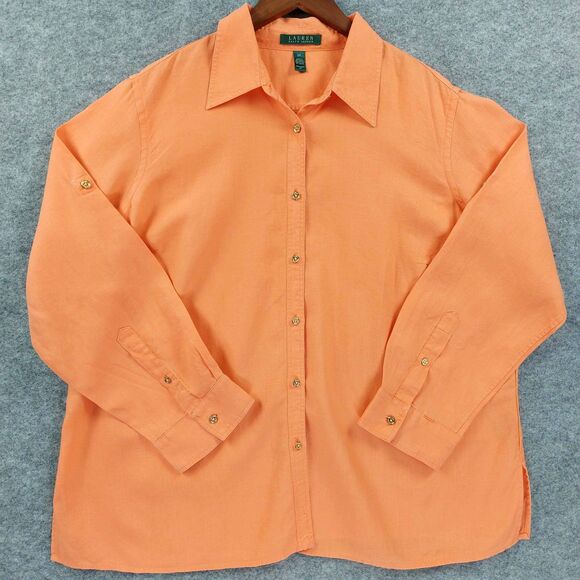 Lauren Ralph Lauren Shirt Womens Sz 2X Linen Button Up Long Sleeve Casual Top - Picture 1 of 8
